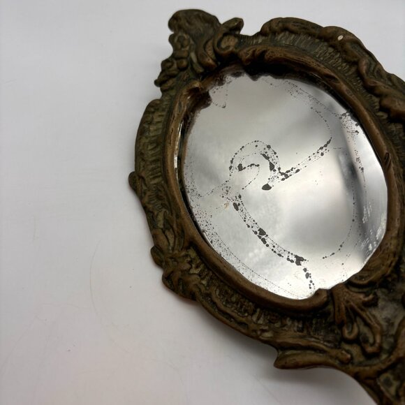 Vintage Brass Oval Hand Held Antique Style Vanity Collectible Mirror - Picture 16 of 16